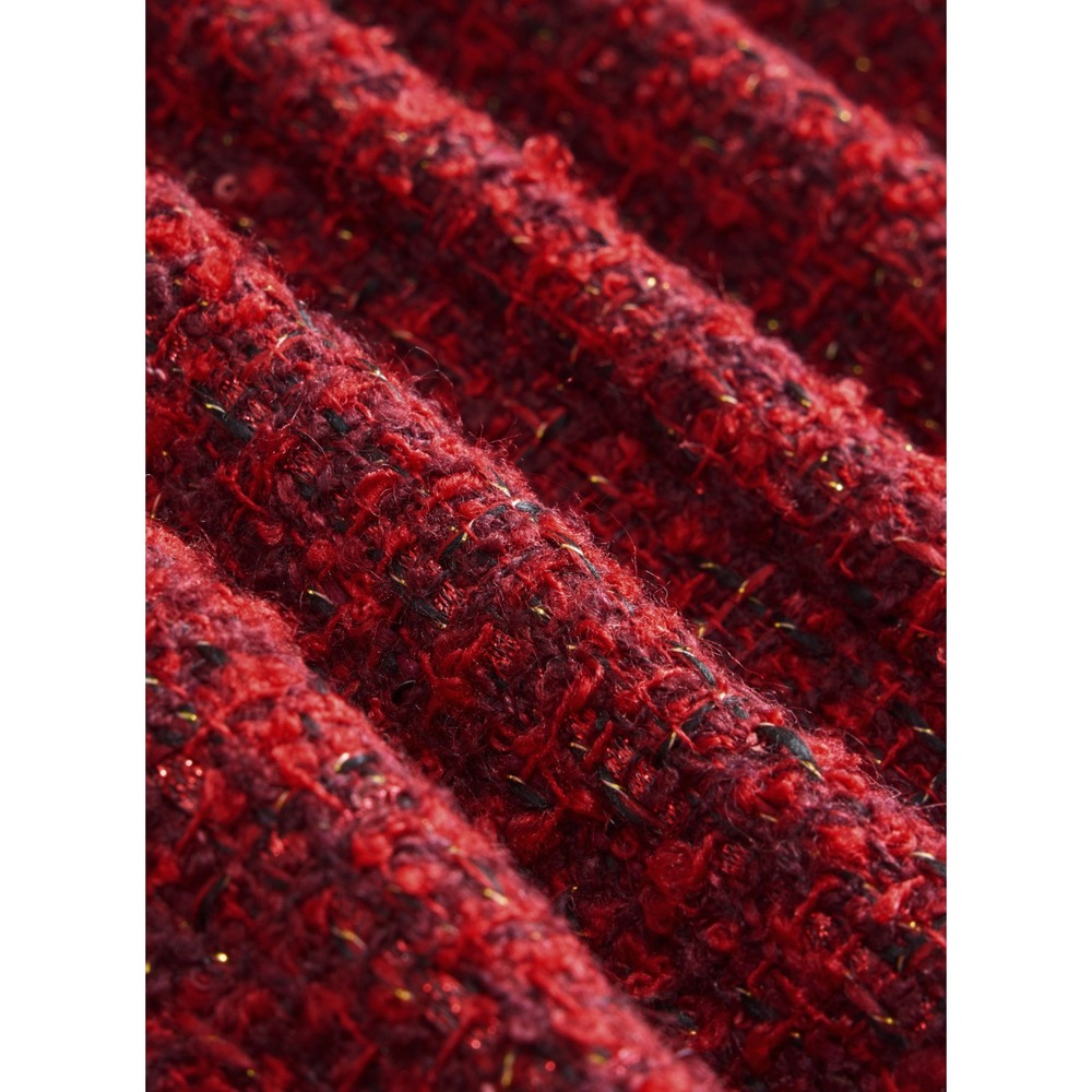 Cider Red Tweed Crop Top - Notched Collar, Slim Fit, Button Detail, Lined - Picture 7 of 8